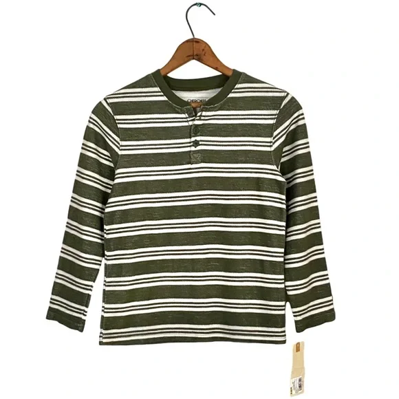 NWT Cherokee Green Stripe Long Sleeve Henley Shirt Knit Pullover NEW Boys S 6/7 - Picture 3 of 15